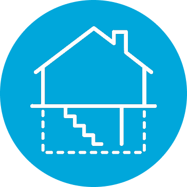 Unfinished basement square footage icon