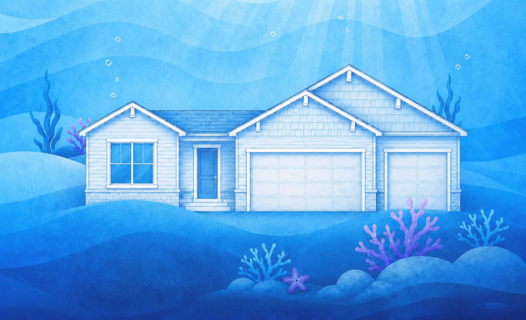 Illustration of hawks bill turtle floorplan in an underwater scene