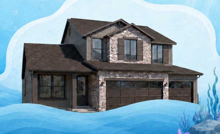 vaquita dolphin inspired floorplan by narwhal homes. illustrated in an underwater scene.